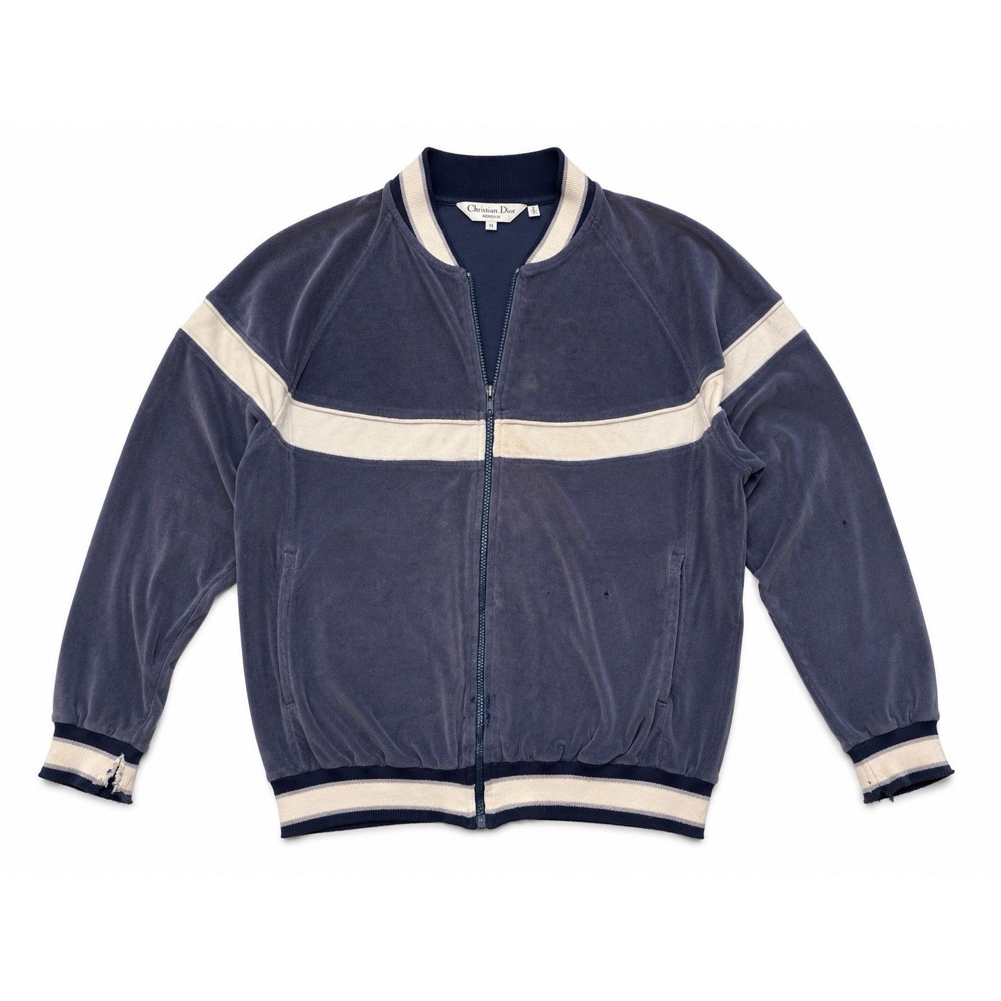 Vintage Christian Dior Track Jacket M Blue Velour Archive 90s Unisex Streetwear
